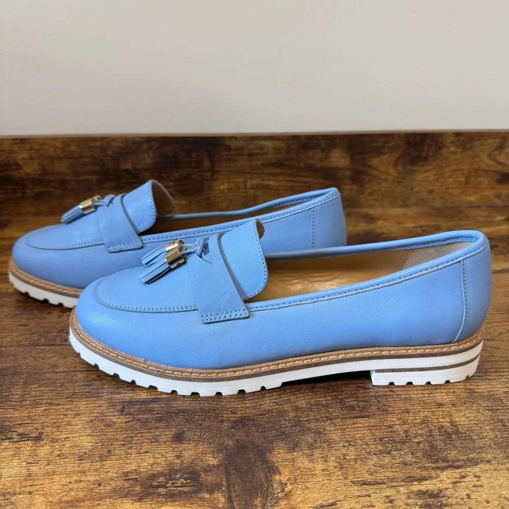 Talbots Tranquil Blue Laura Tassel Soft Napa Leather Loafers Women’s‎ Size 7.5